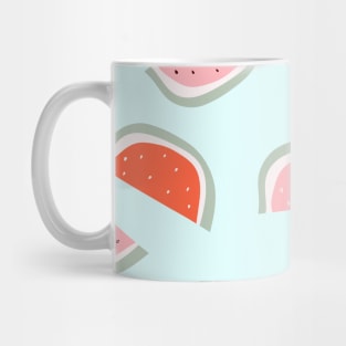 Red and pink watermelon slice with bones design on blue background Mug